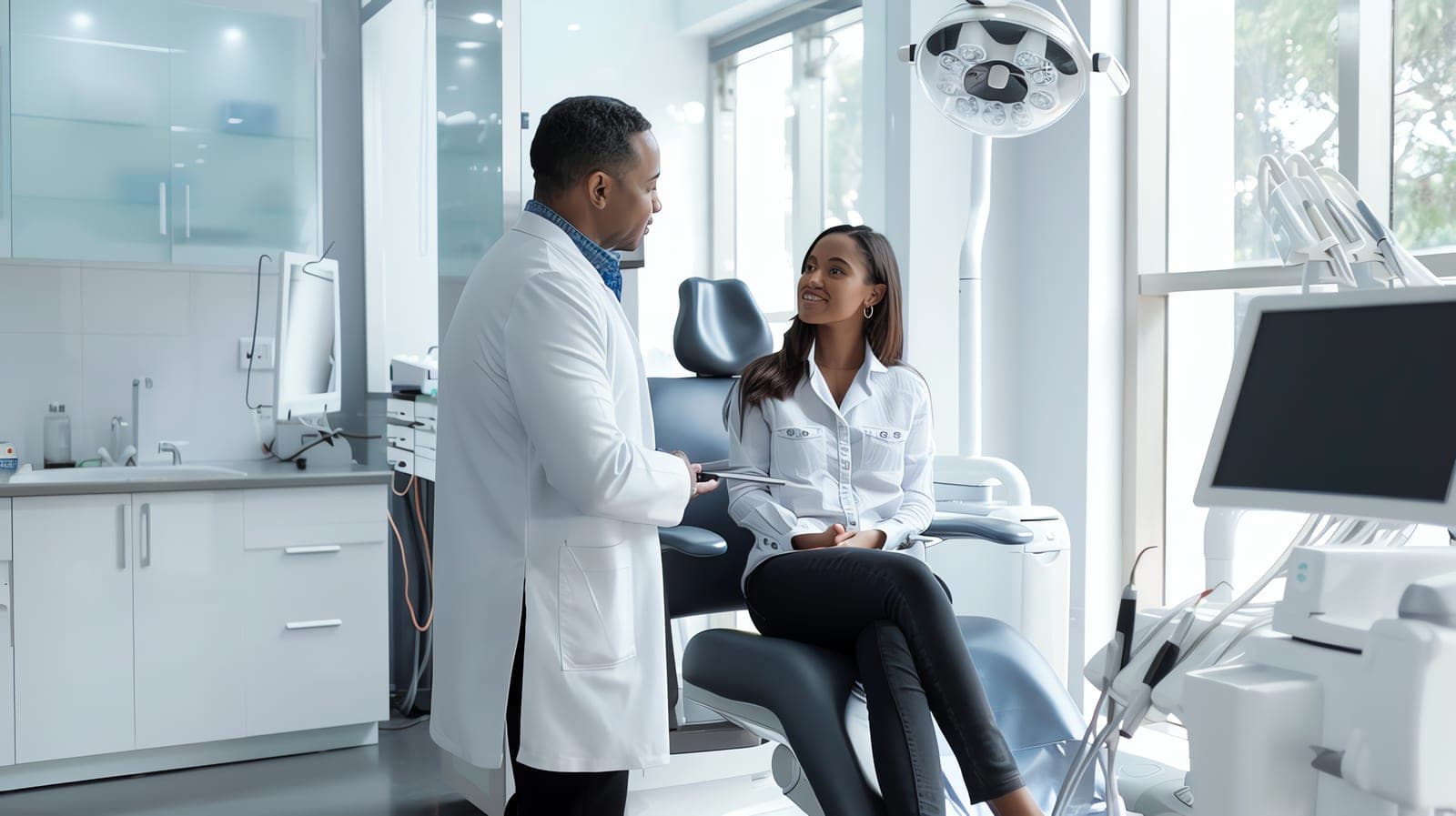 A friendly dentist welcoming a patient in a modern surgery at Barbican Dental Practice